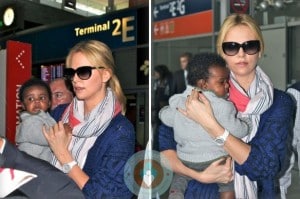 Charlize Theron and son Jackson @ Charles De Gaulle Airport