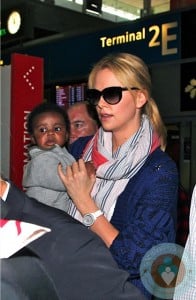 Charlize Theron with son Jackson at Charles De Gaulle Airport