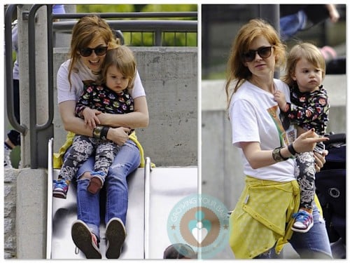 Isla Fisher and daughter Elula Cohen at the park