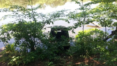 Frank Roder's jeep in the river