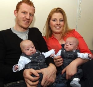 Stuart and Melanie Kent with their twins Harrison and George