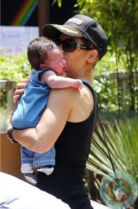 Jillian Michaels, with son Phoenix at the Gym