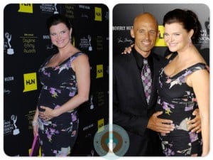Pregnant Heather Tom and husband James Achor at the 2012 Emmy Awards