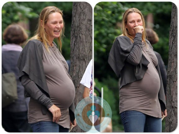 Very Pregnant Uma Thurman out in NYC