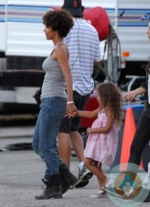 Halle Berry, Nahla Aubry on the set of 'The Hive' California