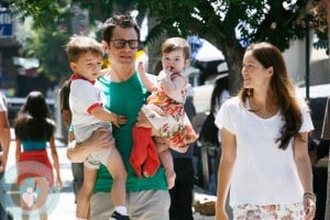 Johnny Knoxville with his wife Naomi and kids Arlo and Rocko