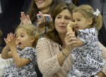 Mirka Federer watches husband Roger Federer with her twin daughters Myla Rose & Charlene Riva