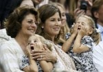 Mirka Federer watches husband Roger Federer with her twin daughters Myla Rose & Charlene Riva