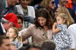 Mirka Federer watches husband Roger Federer with her twin daughters Myla Rose & Charlene Riva