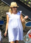 Very pregnant Reese Witherspoon pampering herself at the spa