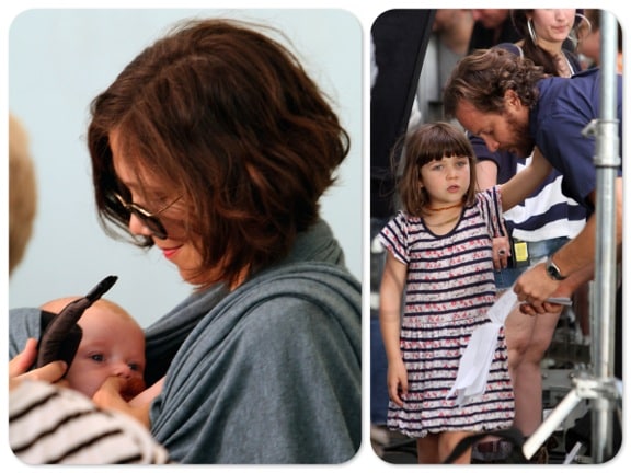 Maggie Gyllenhaal and daughters Ramona and Gloria visit dad Peter Sarsgaard on set