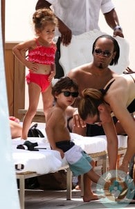 Max and Emme Anthony by the pool in Miami
