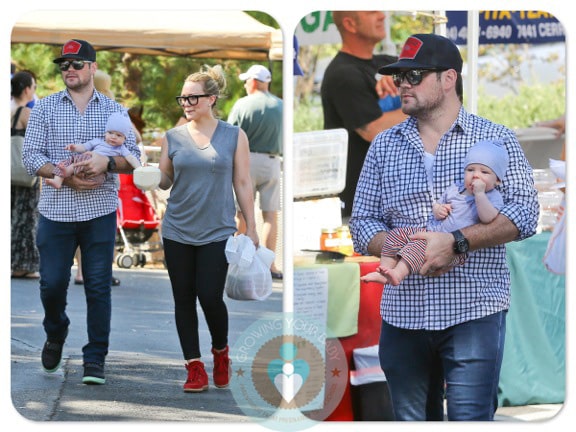 Mike Comrie, hilary duff and son Luca at the Farmer's Market