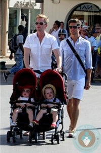 Neil Patrick Harris and David Burtka with twins Harper and Gideon in St Tropez
