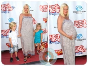 Pregnant Tori Spelling, Liam McDermott, Stella McDermott at lunchables event