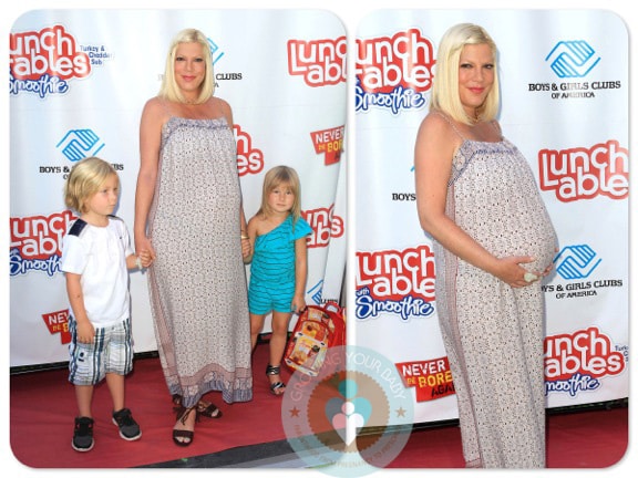 Pregnant Tori Spelling, Liam McDermott, Stella McDermott at lunchables event