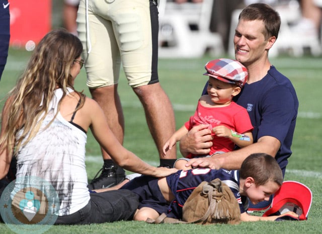 Tom Brady , pregnant gisele bundchen with sons Benjamin and john at the Patriots training camp