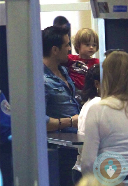 Colin Farrell goes through security with son Henry at LAX