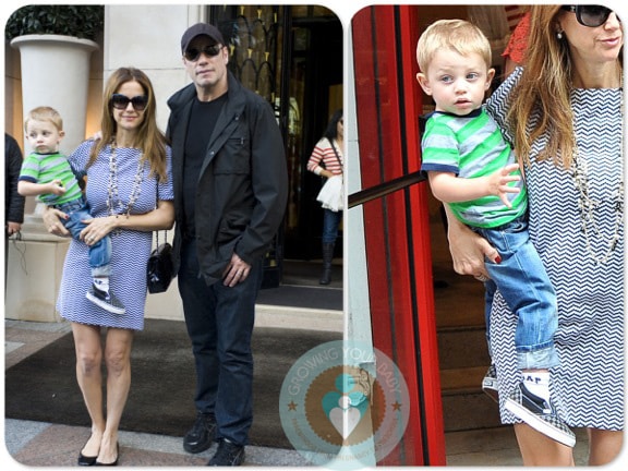 Kelly Preston and John Travolta out in Paris with their son Benjamin