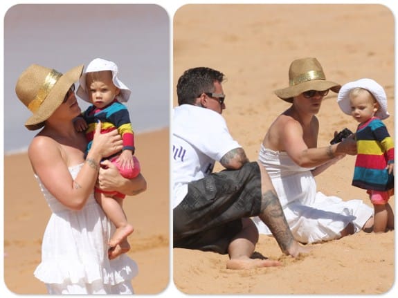 Pink, daughter Willow and husband Carey Hart At the beach in Australia
