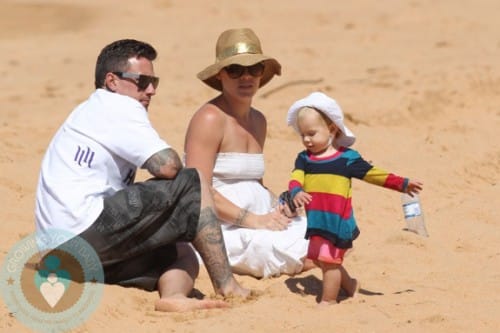 Singer Pink, daughter Willow and husband Carey Hart at the beach in Australia