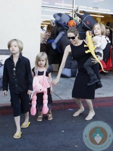 Angelina Jolie out Halloween shopping with her kids Shiloh, Vivienne and Knox in LA