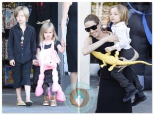 Angelina Jolie out shopping with her kids Shiloh, Vivienne and Knox in LA