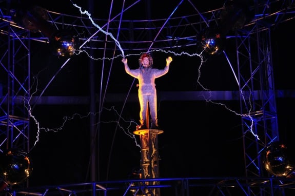 David Blaine during his 'Electrified' performans at Pier 94 Manhattan