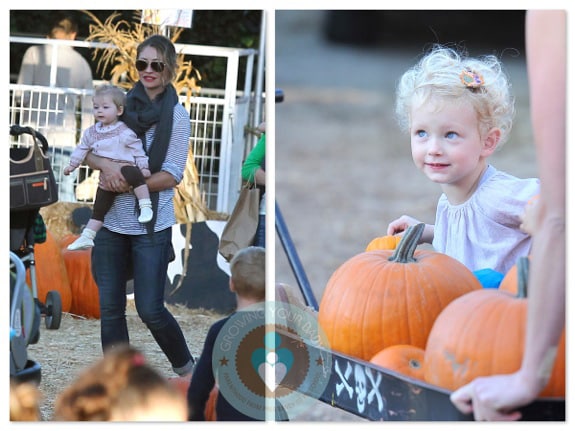 Rebecca Gayheart with daughters Billie and Georgia at the pumpkin patch