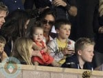 Victoria Beckham and baby daughter Harper watch hubby David Beckham play for the LA Galaxy against the Seattle Sounders in Los Angeles