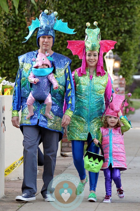 Alyson Hannigan and Alexis Denisof join in the Halloween fun, as they dress up as seahorses with their daughters Satyana and Keeva, in Los Angeles