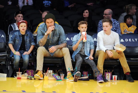 David Beckham and his boys watch LA Lakers , Los Angeles, CA