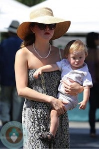 Devon Aoki with son Hunter Bailey at the Farmers Market 2012