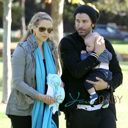 Elizabeth Berkley and husband Greg Lauren take their son Sky Cole Lauren to Coldwater Canyon Park