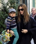 Stylish Miranda Kerr with Son Flynn Bloom Braves the Cold in a Minidress