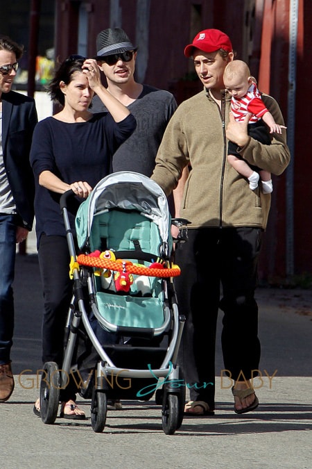 Neve Campbell and partner J.J. Feild take their baby boy Caspian out