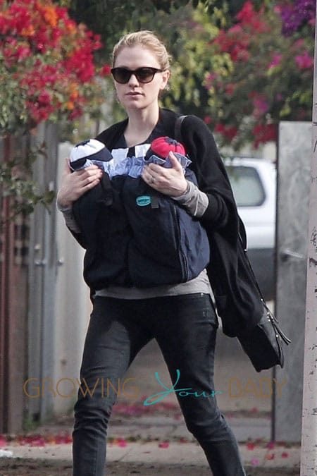 Anna Paquin out for a walk with her twins