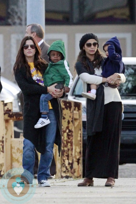 Sandra Bullock and her son Louis hang out with a very pregnant Camila Alves McConaughey and her children, Vida and Levi in New Orleans