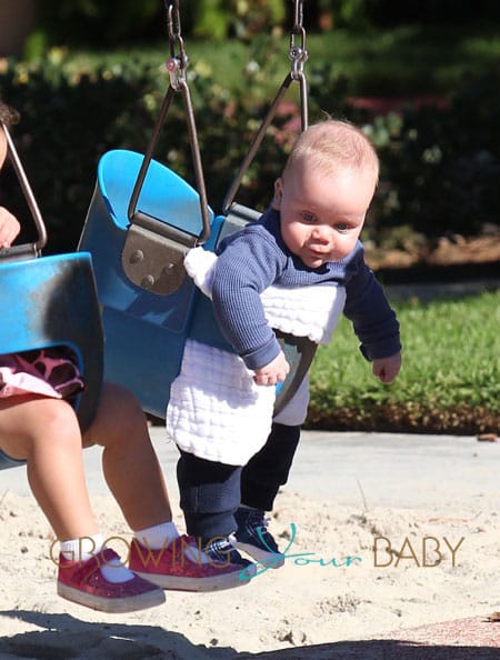 Elizabeth Berkley and husband Greg Lauren take their son Sky Cole Lauren to Coldwater Canyon Park