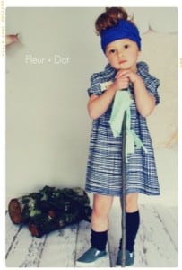 The Blue Grid Bow Shift with Peter Pan Collar Girls Dress from the Fleur + Dot