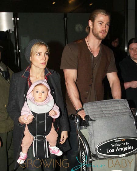 Chris Hemsworth And His Family Arriving On A Flight At LAX