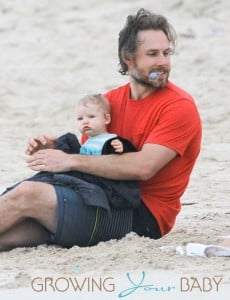 Doting Dad Eric Johnson on Baby Watch With Son Maxwell on The Simpsons' Family Holiday Beach Vacation