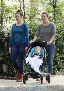 Actress Jennifer Garner pushes her adorable baby Samuel to the coffee shop with her assistant in New Orleans, Louisiana