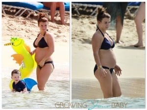 Pregnant Coleen Rooney  with son Kai at the beach in Barbados