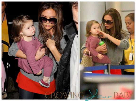 Victoria and Harper Beckham at LAX