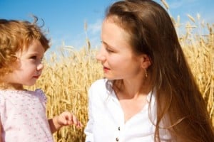 Mom and daughter talking