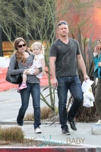 **EXCLUSIVE** Amy Adams, wearing a Van Halen t-shirt, daughter Aviana and a mystery male friend are spotted out doing some shopping together in Los Angeles