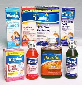 Image of recalled Triaminic® Syrups and Theraflu Warming Relief® Syrups