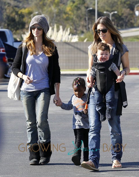 Jillian Michaels, Lukensia Michaels, Phoenix Rhoades and Heidi Rhoades at the farmer's market in Malibu