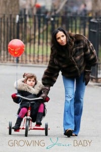 Actress Padma Lakshmi picks up her cheerful  daughter Krishna Thea Lakshmi from a birthday party in New York City